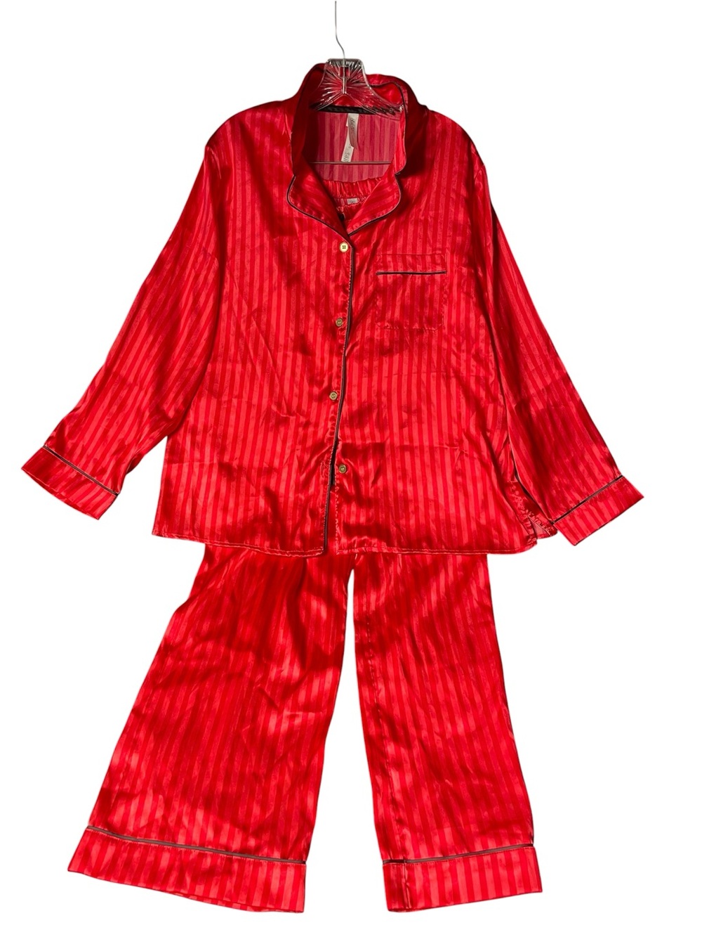 Gilligan & O'Malley Bright Red Satin Pajama Set - Button-Up Top & Pants